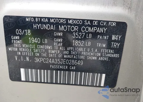 2018 Hyundai Accent Se из США, поврежденный, VIN 3KPC24A35JE028649